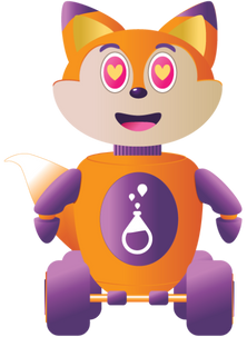 personnage de renard avec yeux en forme de coeur