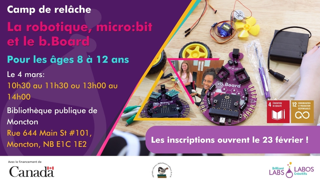 Affiche du programme de la bibliothèque de Moncton pour les vacances de mars
